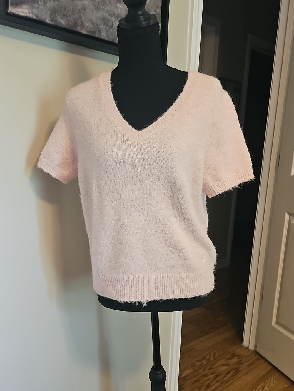 Soft V-Neck Short Sleeve Sweater - Light Pink